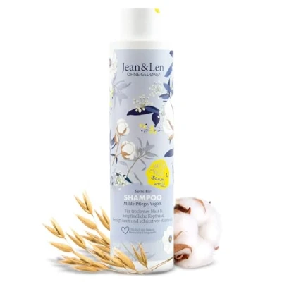 Abbildung von Jean &amp; Len Shampoo Sensitiv Hafermilch Baumwolle, reinigt sanft und schützt vor Haarbruch, für trockenes Haar sensible Kopfhaut, ohne Parabene Silikone, vegan, 300 ml