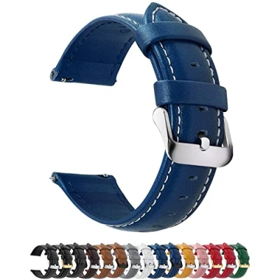 Abbildung von Fullmosa 12 Farben Uhrenarmband 14/16/18/19/20/22/24mm, Smart watch Lederarmband für Samsung Galaxy Watch/Huawei Watch/Garmin/Fossil, 20mm Dunkelblau