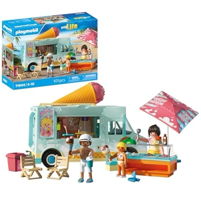 Abbildung von PLAYMOBIL Vacation on The Beach Ice Cream Truck mit Surfshop Spielzeug ab 4 Jahren Geschenk für Kinder Fördert Kreativität &amp; Rollenspiel Strand Abenteuer Figuren Fahrzeug 71904