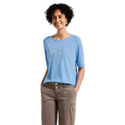 Abbildung von Street One Damen A322706 T Shirt mit Folien Wording, Serenity Blue, 38