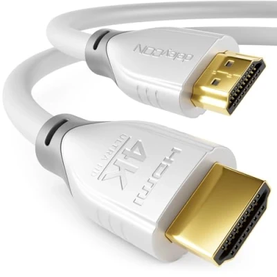 Abbildung von deleyCON HDMI Kabel 0,5m 4K@60Hz 2K@165Hz mit ARC Ethernet UHD HDR 3D High Speed 18Gbps für Soundbar Fernseher Blu Ray Beamer Laptop TV PS4 PS5 Konsole PC Monitor Weiß Grau