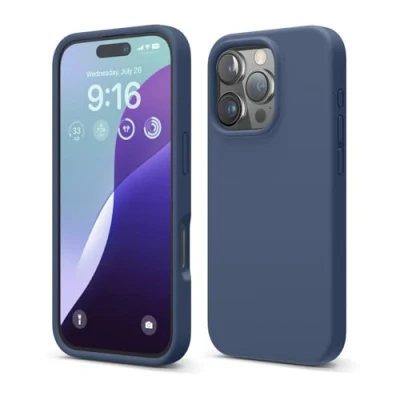 Abbildung von elago Premium Liquid Silikon Hülle Kompatibel mit iPhone 16 Pro Hülle, Ganzkörper Handyhülle, Stoßfest, Schlanke Kratzfester weicher Mikrofaser Innenfutter, 6.3 Zoll (Dunkelblau)