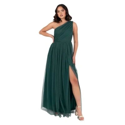 Abbildung von Anaya with Love Damen Womens Ladies Maxi One Cold Shoulder Dress Slit Split Sleeveless Prom Wedding Guest Bridesmaid Ball Evening Gown Kleid, Emerald Green, 50 EU