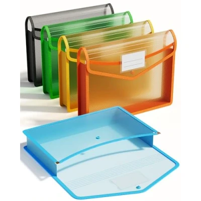 Abbildung von ThinkTex A4 Aktenordner aus Kunststoff, Ohne Trennwand, 6 cm Erweiterungs Organizer, Etiketten Durchsichtig, Druckknopfverschluss, mehrfarbig, 5 tlg