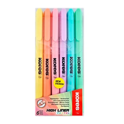 Abbildung von Kores High Liner: Dünne Pastell Textmarker Stifte, Keilspitze und Wasserbasierte Tinte, Schul Bürobedarf, Set aus 6 Sortierten Farben, Mehrfärbig