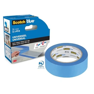 Abbildung von ScotchBlue Premium Malerkrepp Universal, 36 mm x 41 m Scotch Klebeband für Malerarbeiten und Dekoration zum Streichen, Lackieren, Renovieren Abklebeband/Kreppband 70% PEFC