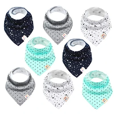 Abbildung von M.M.C. Baby Dreieckstücher 8 Stück Halstuch süße unisex aus Baumwolle mit verstellbaren Druckknöpfen Spucktuch Lätzchen für Kleinkinder Jungen und Mädchen (Set Unisex)