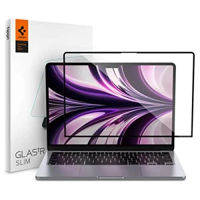 Abbildung von Spigen Glas.tR Slim Displayschutz für MacBook Air 13.6 Zoll mit M3/M2 Chip (ab 2022), Kristallklar, 9H Glas, Antikratz, Schutzfolie
