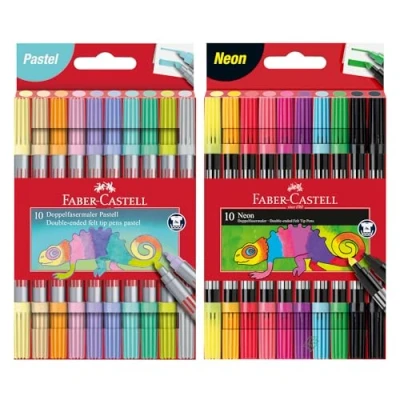 Abbildung von FABER CASTELL 205098 Filzstifte Set Pastell und Neon, 20 Doppelfasermaler für Kinder Erwachsene