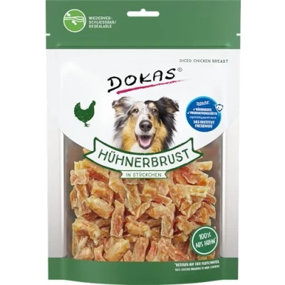 Abbildung von DOKAS Hühnerbrust in Stückchen Glutenfreier Premium Snack praktischer Größe für Hunde Ideal zum Training 9 x 200 g