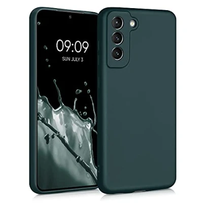 Abbildung von kwmobile Case kompatibel mit Samsung Galaxy S21 FE Hülle Schutzhülle aus Silikon metallisch schimmernd Handyhülle Metallic Petrol