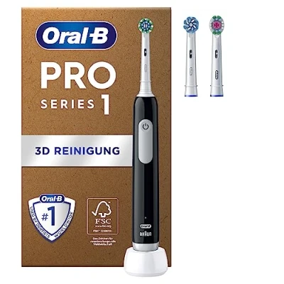 Abbildung von Oral B Pro Series 1 PLUS Edition Elektrische Zahnbürste/Electric Toothbrush, 3 Aufsteckbürsten, Putzmodi für Zahnpflege, Designed by Braun, black