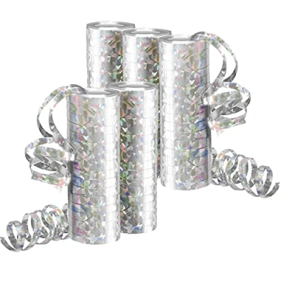 Abbildung von Luftschlangen Metallic Silber, Party Deko 5 Rollen mit 18 Glitzernden für Geburtstag 5STK