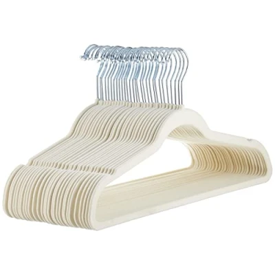 Abbildung von Amazon Basics Schmale und rutschfeste Kleiderbügel für Hemden/Anzug/Kostüm, Elfenbeinfarbe, 30er Pack
