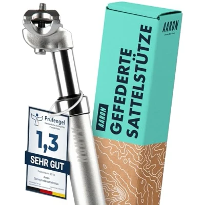 Abbildung von AARON Spring Federsattelstütze mit 31,6 mm Durchmesser Gefederte Aluminium Sattelstütze 350mm Länge Fahrrad gefedert für E Bike, MTB, Trekking Citybike u.v.m. Silber