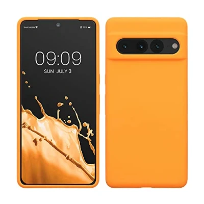 Abbildung von kwmobile Hülle kompatibel mit Google Pixel 7 Pro Silikon Handy Case Handyhülle weiche Oberfläche kabelloses Laden Fruity Orange