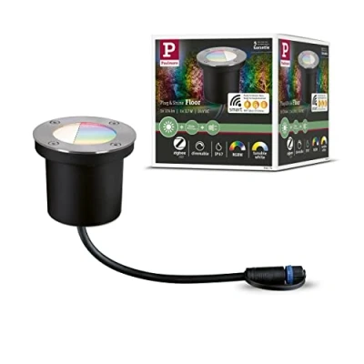 Abbildung von Paulmann 94274 Plug &amp; Shine LED Außenleuchte Zigbee Bodeneinbauleuchte RGBW incl. 1x3,7 Watt dimmbar IP65 Silber Gartenbeleuchtung Metall 3000 K