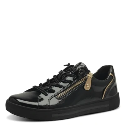 Abbildung von Jana Damen Sneaker flach mit Reißverschluss Vegan, Schwarz (Schwarz Lack/Gold), 37 EU