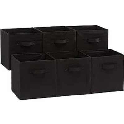 Abbildung von Amazon Basics Zusammenklappbarer Aufbewahrungswürfel/Organizer aus Stoff mit Griffen, 26,6 x 27,9 cm, 6 Stück, Einfarbig Schwarz