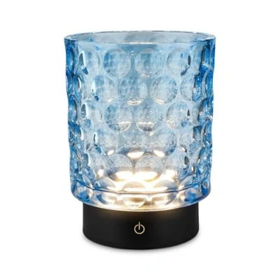 Abbildung von BRILONER LED Tischlampe kabellos IP44 mit Glaskorpus, Touchdimmbar in Stufen, Akku &amp; Lichtquelle tauschbar, Nachttischlampe, Dekolampe, Tischleuchte, Wohnzimmer, Kinderzimmer, 15x11 cm, Blau