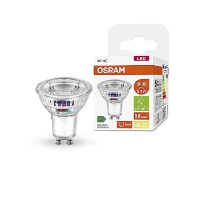 Abbildung von OSRAM Hocheffiziente PAR16 Reflektorlampe mit Energieeffizienzklasse B, Sockel GU10, 50W Ersatz, 2W Nennleistung, 2700K (warmweiß), besonders stromsparend, klares Glas, nicht dimmbar 1er Pack