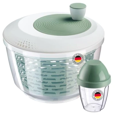 Abbildung von Westmark Salatschleuder &quot;Spinderella&quot; (4,4 l) und Mix Schüttelbecher &quot;Mix Ei&quot; (0,25 Kompakte Schleuder mit Drehknauf Ausgießer Shaker Schraubdeckel Mixscheibe Mint Grün