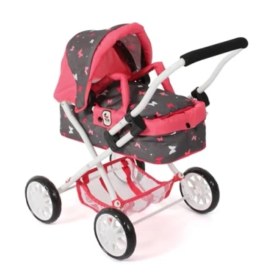 Abbildung von Bayer Chic 2000 Puppenwagen Smarty, Kleiner Kinderpuppenwagen für Kinder ab 2 Jahren, Spielzeugkinderwagen, Butterfly, Koralle