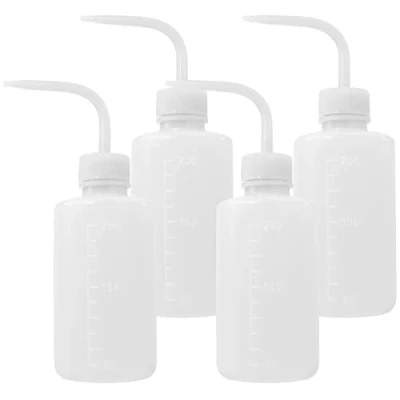 Abbildung von HTOBRIC 4 Stück Spritzflasche 250ml Dosierflasche Laborflasche Waschflasche Squeeze Flasche Plastik Sprühflasche Kunststoff für Laborreinigung Pflanzenbewässerung Ölflasche(Weiß)