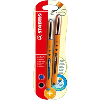 Abbildung von Tintenroller STABILO worker+ medium 2er Pack blau, schwarz