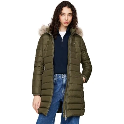 Abbildung von Tommy Jeans Essential Hooded COAT Daunenmantel, Damen, Größe: XS, Fatigue green