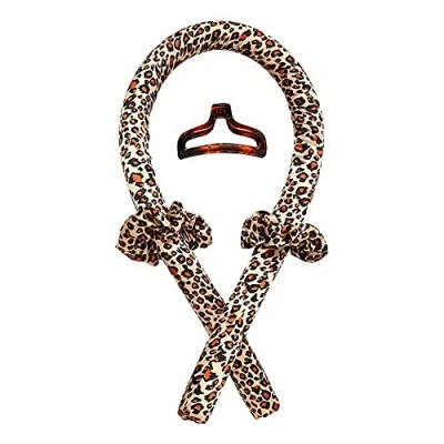 Abbildung von Heatless Curls Band Lockenwickler über Nacht ohne Hitze für lange Haare Curler Haarband Weich zum Schlafen große Locken SET inkl. 2x Haargummi + 1x Haarklammer (Leopard)