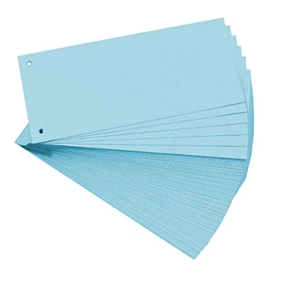 Abbildung von Exacompta 13415B 100er Pack Karton Trennstreifen. 10,5 x 24 cm blau. Für eine übersichtliche Anblage Ihrer Dokumente. Trennlaschen Trennblätter Ordner Register Blauer Engel