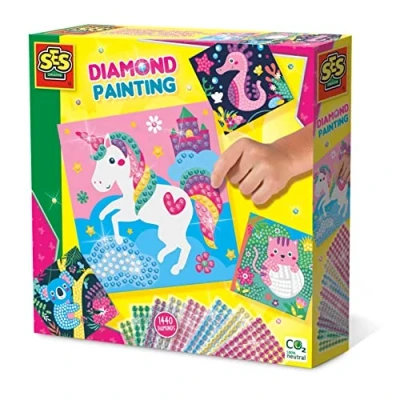 Abbildung von SES Creative 14701 Diamanten Mosaike Fröhliche Tiere, Glitzerndes Bastelset für Kinder, Diverse Farben