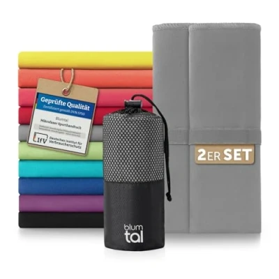 Abbildung von Blumtal Mikrofaser Handtuch 80x40 cm im 2er Set Sporthandtuch aus schnelltrockneder Fitness Sport Handtücher Fitnessstudio kleines Reisehandtuch Grau