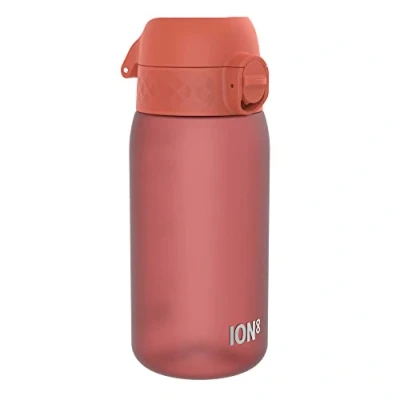 Abbildung von Ion8 Kinder Trinkflasche, 350ml, Auslaufsicher, Einhandöffnung, Sichere Verriegelung, Spülmaschinenfest, BPA frei, Tragegriff, Klappdeckel, Leicht zu Reinigen, Klimaneutral, Dunkelrot