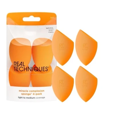 Abbildung von Real Techniques Miracle Complexion Schwamm, Make up Mixer für flüssige und cremige Foundation, volle Abdeckung, streifenfreies professionelles Werkzeug, tierversuchsfrei, vegan, latexfrei, 4