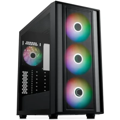 Abbildung von Cooler Master MasterBox 600 E ATX Airflow Gehäuse Back Connect MB und 420 mm Kühler fähig, 3 x 140 &amp; 1 120 ARGB PWM Lüfter vorinstalliert, gehärtete Glaswand, USB 3.2 Gen 2x2 Typ C