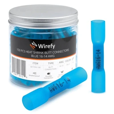 Abbildung von Wirefy Blaue Kabelverbinder Wasserdicht im Set 3:1 Schrumpfrate Quetschverbinder Stoßfeste Verbinder Kfz als Alternative zu Lötverbinder 1,5 2,5 mm² 150 Stück