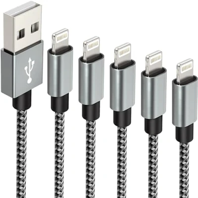 Abbildung von IDISON Lightning Kabel USB 5 Set, iPhone ladekabel lang 2m,2m,3m,1m,1m,iPhone 5erPack verschiedene längen MFi for 13 12 11 Pro XS Max XR X 8 Plus 7 6 5s SE(Schwarz&amp;Grau)