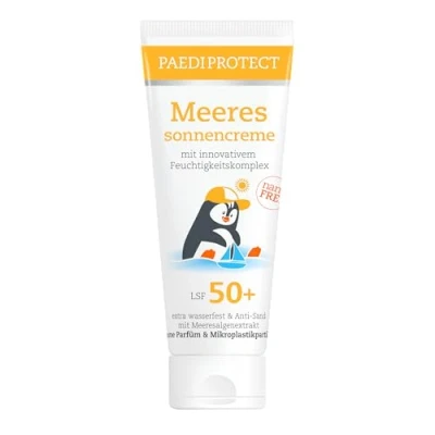 Abbildung von PAEDIPROTECT Meeressonnencreme Kinder Baby LSF 50+ 75 ml, Sonnencreme parfümfrei &amp; wasserfest, Gesicht Körper Lichtschutzfaktor, Schutz vor UVA/UVB Strahlung, vegan ohne Mikroplastik