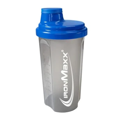 Abbildung von IronMaxx Eiweiß Shaker Blau Grau 700ml / Proteinshaker mit Drehverschluss, Sieb &amp; Mess Skala auslaufsicher, spülmaschinengeeignet frei vom Weichmacher BPA DEHP