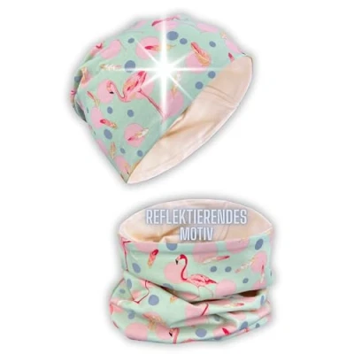 Abbildung von HECKBO 360 Reflektor Kinder Mütze &amp; Loop Schal Set Einhorn Reflektoren an Felgen Reifen 2 8 Jahre 95% Baumwolle weiches pflegeleichtes Stretch Material Jungen Jungs Beanie
