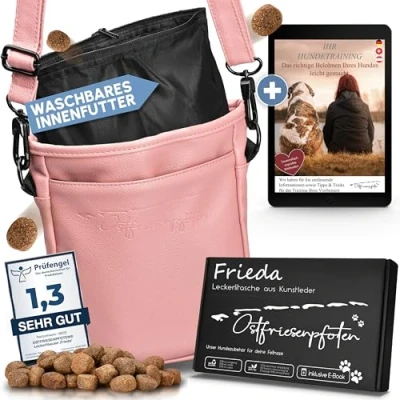 Abbildung von Ostfriesenpfoten® Leckerlibeutel &#039;Frieda&#039; für Hunde aus hochwertigem Kunstleder Altrosa Größe M Futterbeutel mit EasyOpen Einhandmagnetverschluss Gassitasche Leckerli