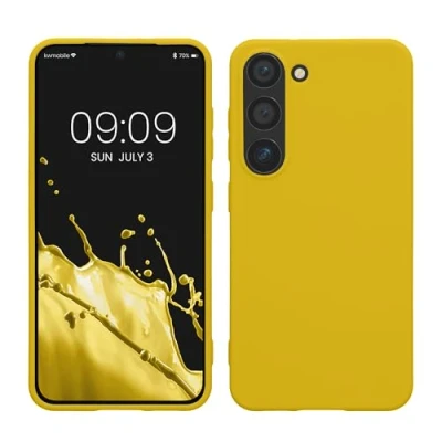 Abbildung von kwmobile Hülle kompatibel mit Samsung Galaxy S23 TPU Silikon Handyhülle Case stoßabsorbierend flexibel Kabelloses Laden Strahlend Gelb