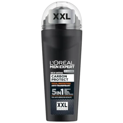 Abbildung von L&#039;Oréal Men Expert XXL 5in1 Deoroller für Männer, Deo Roll On gegen starken Schweißgeruch, Schwitzen, Achselnässe und weiße Rückstände, Herren 48H Deodorant ohne Alkohol, Carbon Protect, 1 x 100ml