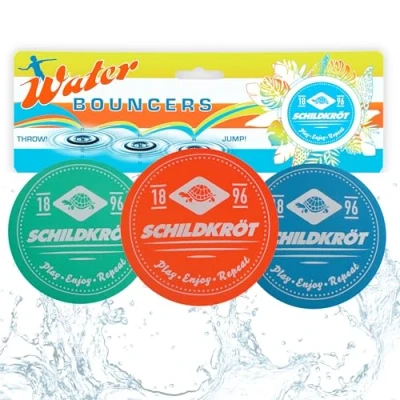Abbildung von Schildkröt Neopren Water Bouncers, drei silikongefüllte Neoprenkissen die auf der Wasseroberfläche springen, Ø55mm, ein Riesenspaß für Pool, Freibad, Meer, 970297, Neon Farben