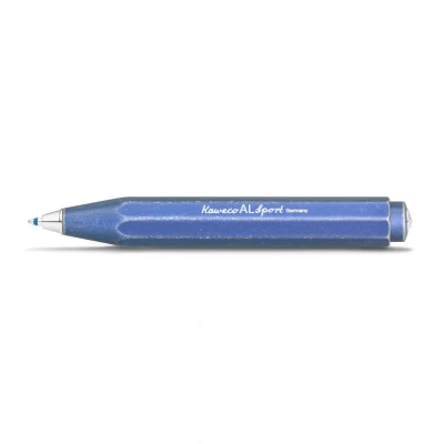 Abbildung von Kaweco 10000730 Al Sport Stonewashed Blue Business Kuli aus hochwertigem Aluminium I leichter Taschen Kugelschreiber mit zuverlässiger Herzkurvenmechanik Seidenglänzender Druckkugelschreiber 10,5 cm Blau