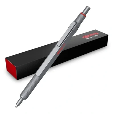 Abbildung von rOtring 600 Gelschreiber 0,55 mm Schwarze Tinte Silberfarbenes Schreibgerät mit Metallschaft Rutschfeste, gerändelte Griffzone und Sechskantschaft Nachfüllbar