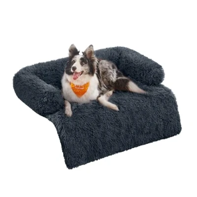 Abbildung von Feandrea FluffyHug Hundebett Plüsch, Hundedecke Sofa, Sofaschutz Hund, Hundekissen, Größe XL, für mittelgroße und große Hunde, 110 x 95 18 cm, dunkelgrau PGW223G02
