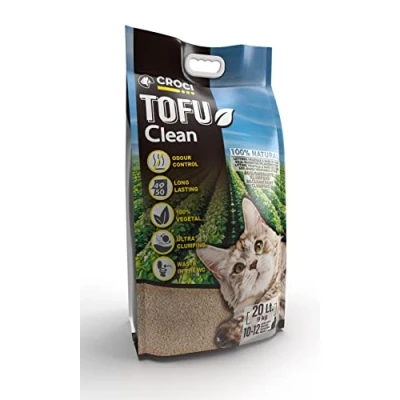 Abbildung von Croci Tofu Clean Litter 20 l klumpende Katzenstreu, biologisch abbaubar, spült in der Toilette, 100 % pflanzlich, langlebiger geruchshemmender Sand